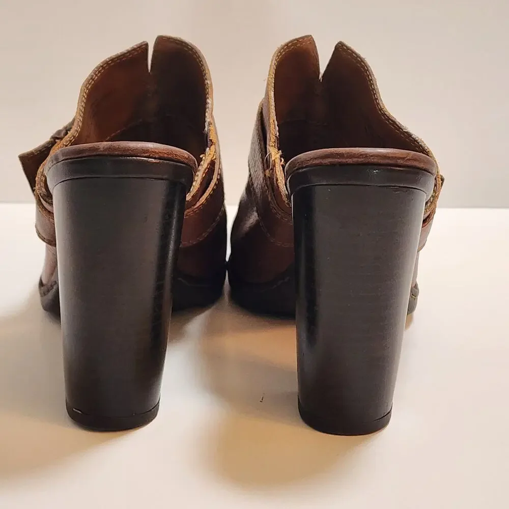 BOC Brown Leather‎ Slip On Clogs Stacked Heel Women's SZ 8